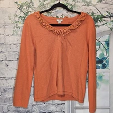 J. JILL Women's Sweater SIZE M Cotton Angora Rabbit Hair Orange Long Sleeve