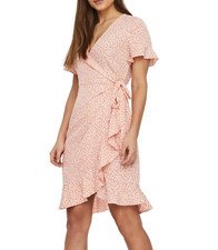 Vero Moda Henna 2/4 Sleeve Wrap Frill Dress in Chintz Rose Ruffle Lightweight