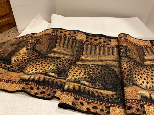 Vintage CHEETAH TAPESTRY TABLE Runner Elaine Vollherbst 70" x 12.5" - Picture 3 of 4