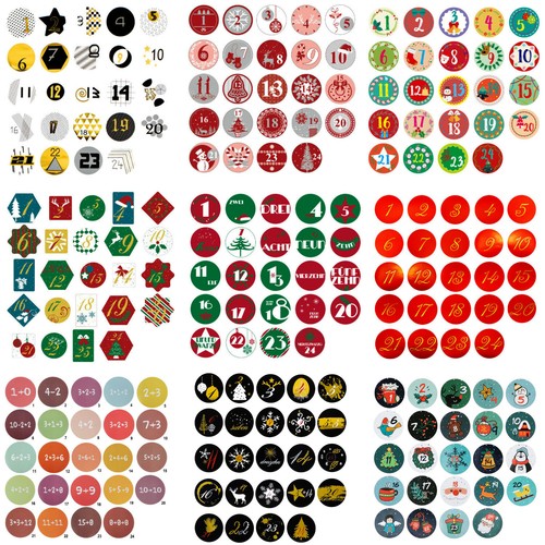 24 Adventskalender Sticker Zahlen Aufkleber für Weihnachten Basteln - wählbar - Bild 1 von 11