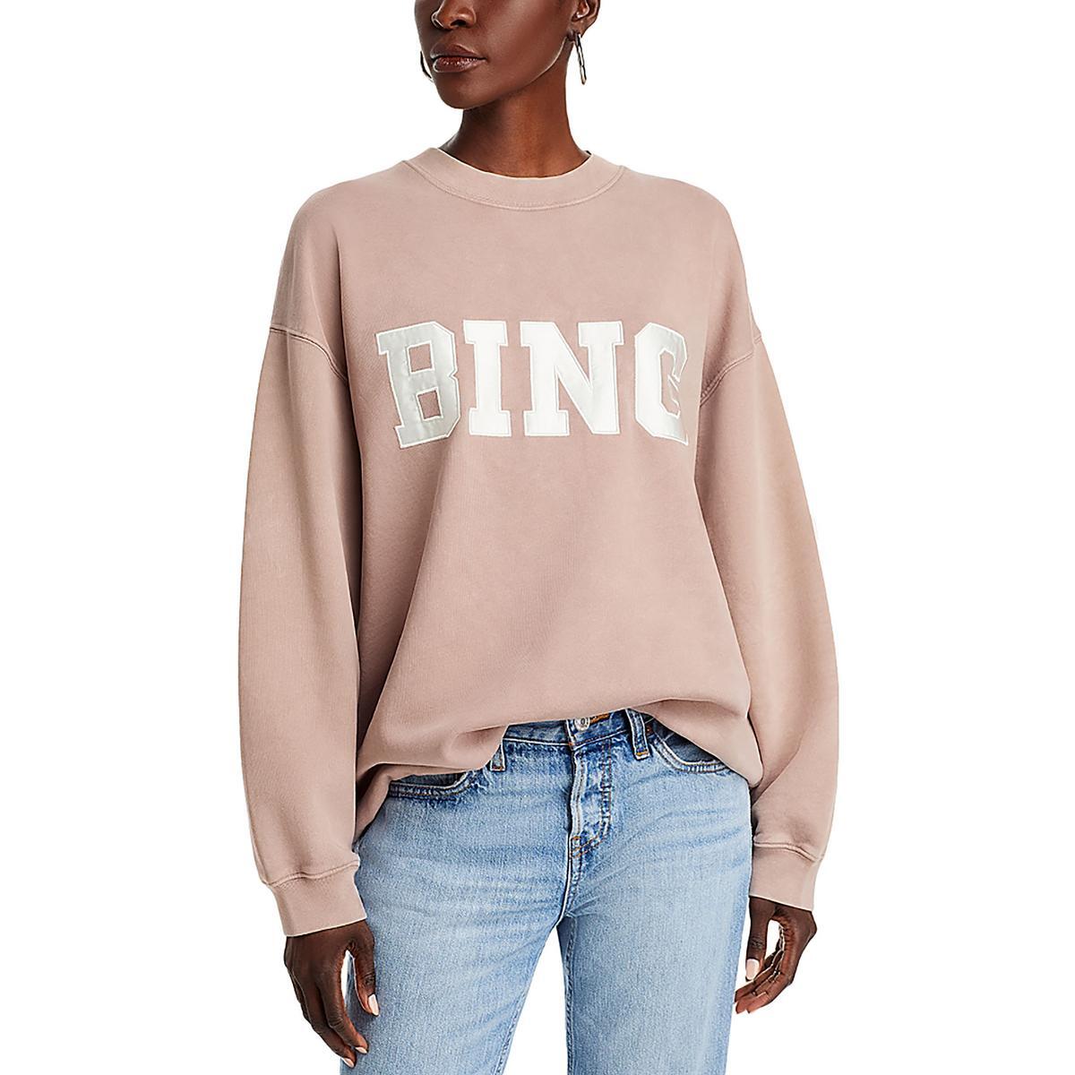 Женская коричневая хлопковая толстовка с круглым вырезом и логотипом Anine Bing S BHFO 8348