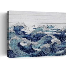Ocean Wave Canvas Wall Art Decor Painting - Blue Water Print