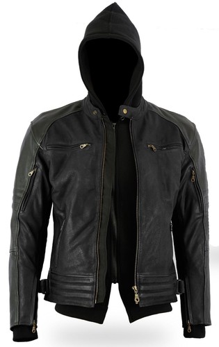 MENS MOTORBIKE MOTORCYCLE CRUISER BIKERS WAXED NUBUCK LEATHER JACKET - Picture 3 of 5