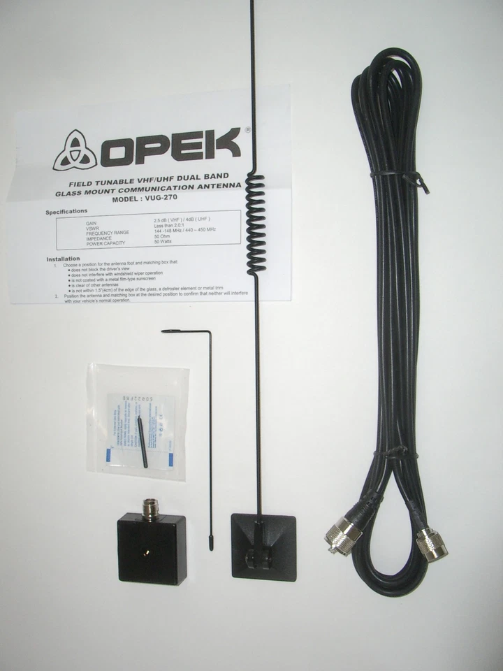 OPEK VUG-270 DUAL BAND VHF/UHF HI-GAIN WINDOW ON GLASS MOUNT MOBILE HAM ANTENNA - image 2 of 3