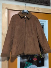 Vintage Jones New York Genuine Suede Leather Shearling-Style Jacket Brown Sz L