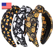 3Pcs Halloween Headbands for Women - Ghost Pumpkin Holiday Knot Hair Hoops, Fest