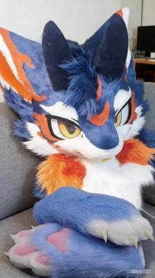 Fursuit Long haired Dog Fox Mascot Party Halloween Fur Cosplay(head+claws)