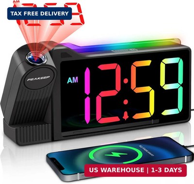 Peakeep Projection Alarm Clock for Bedroom Ceiling, Loud for Heavy Sleepers, RGB