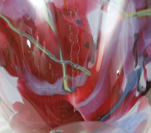 Tim Lazer 1998 extra große 14" große blau lila gold Studio Kunst Glas Vase - Bild 15 von 16