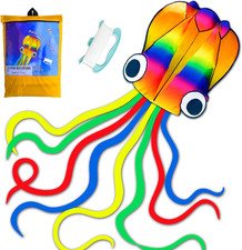 Rainbow Soft Octopus Kite for Kids and Audlts-Large Kite with 200Ft Flying Line-