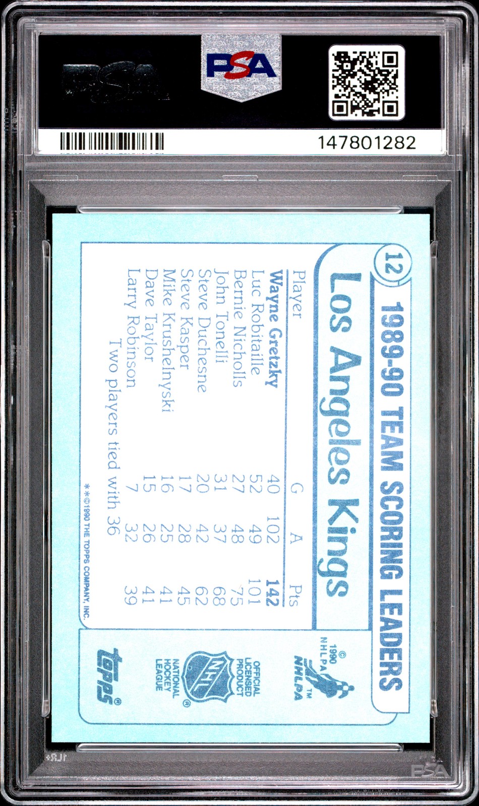 1990 TOPPS TEAM SCORING LEADERS TIFFANY #12 WAYNE GRETZKY PSA 8 view 2