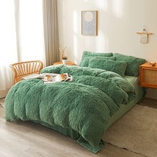Shaggy Faux Fur Comforter Set - Size, 3pcs 1 Fluffy Comforter  2 Queen Green