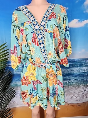 #ad NWT Cupshe Women#x27;s Size LARGE Aqua Floral Blue Orange Yellow Dress $20.79