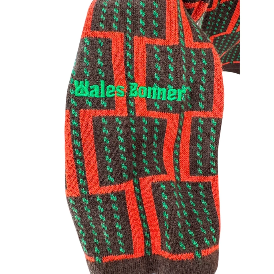 阿迪达斯 x Wales Bonner Geo 针织高领上衣绿色橙色复古长袖 M — 第 3/4 张图片