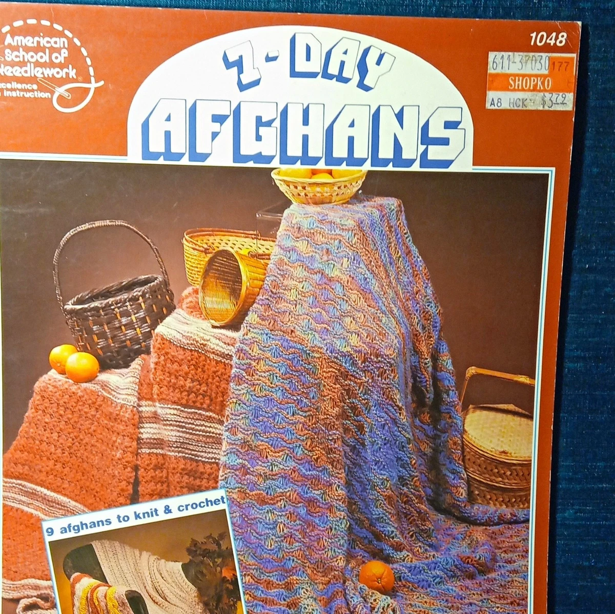Folleto con patrón de ganchillo afganos de 4 días de American School of Needlework 1048