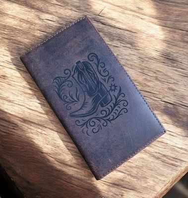Western Buffalo Leather Rodeo Wallet RFID Bi-Fold Long Wallet Cowboy Boot