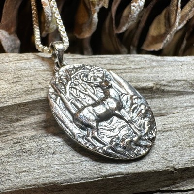 Forest Stag Necklace Scotland Scottish Deer Hunter Pendant 925 W/FREE CHAIN