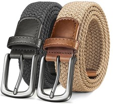 Men's Golf Belt 2 Pack-Braided Woven Stretch Belt for Gift Men Casual Jeans S...