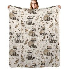 Cute Woodland Raccoon Fleece Throw Blanket Plush Flannel Decor 50x60 Inch