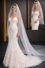 UK Cathedral 1 Tier Crystal Edge Bridal Veil 1m- 3M Wedding Veil With Comb