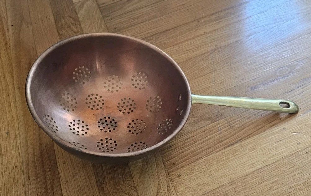 Vintage Large Copper Strainer Colander with Brass Handle
Opens in a new window or tab