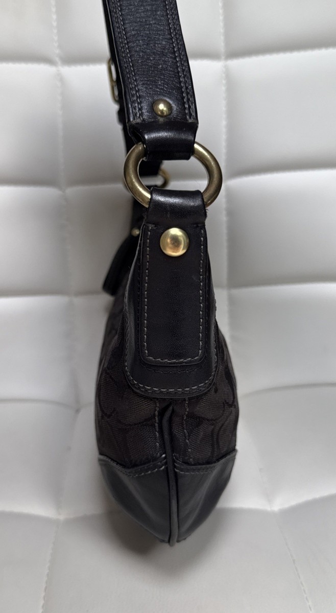 Coach Hampton Signature Jacquard Shoulder Hobo Bag Black Small