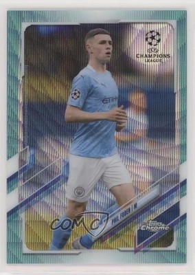 2020 Topps Chrome UEFA Champions League Aqua Wave Refractor /199 Phil Foden 04ae