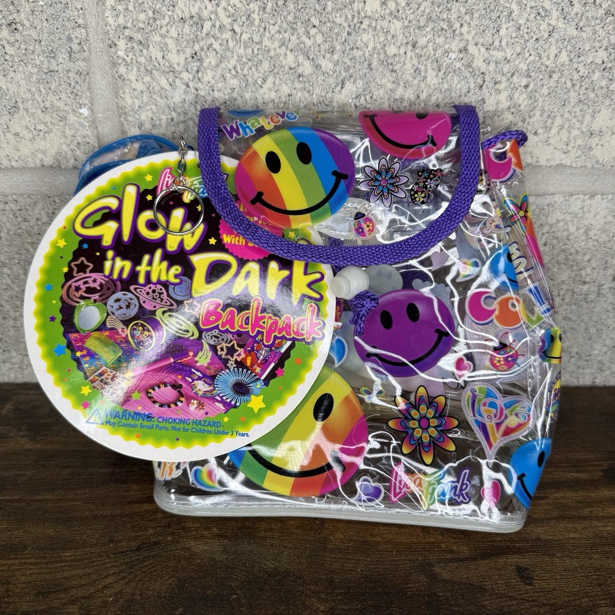 Vintage Lisa Frank Clear Smiley Face Drawstring Small 