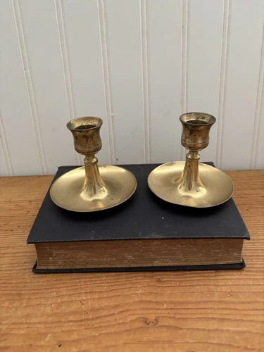 Vintage Pair 3” BRASS CANDLESTICKS Taper Candle Holders Cottagecore