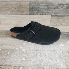 Birkenstock Boston Shearling Mens Clog Sz 9 Black Suede Adjustable Buckle Strap