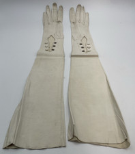 Antique White Kid Leather 20 1/2" Long Opera Gloves Sz 6 Made in France Buttons