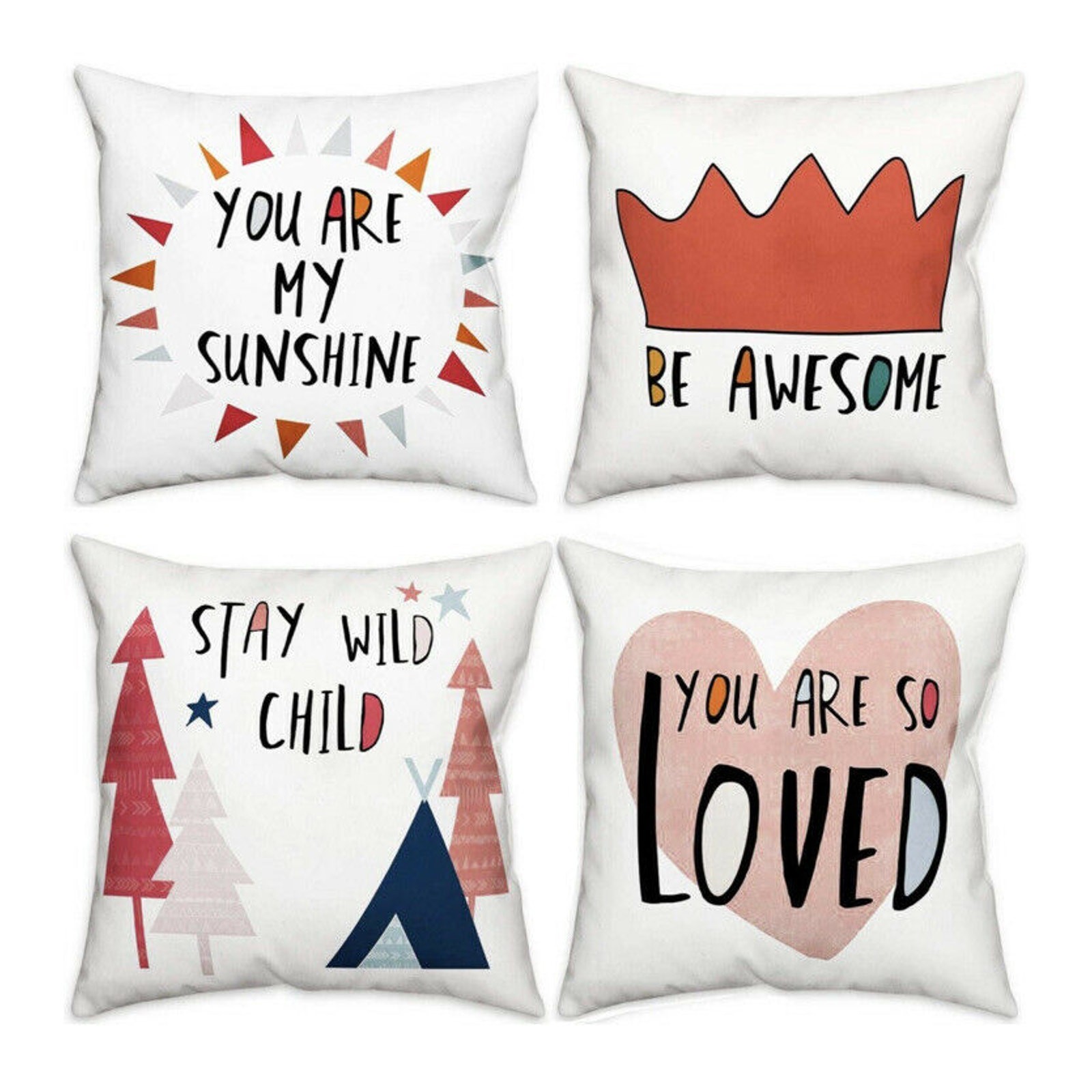 Pillow Covers 18x18 Set Of 4 You are My Sunshine Kids Inspirational Throw 