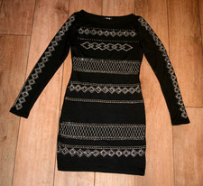 QUIZ knitted dress SIZE S/M 8 10 diamonte & stud trim party evening bodycon
