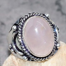Hot Deal Rose Quartz 925 Silver Plated Gemstone Handmade Ring US 5.5 JW