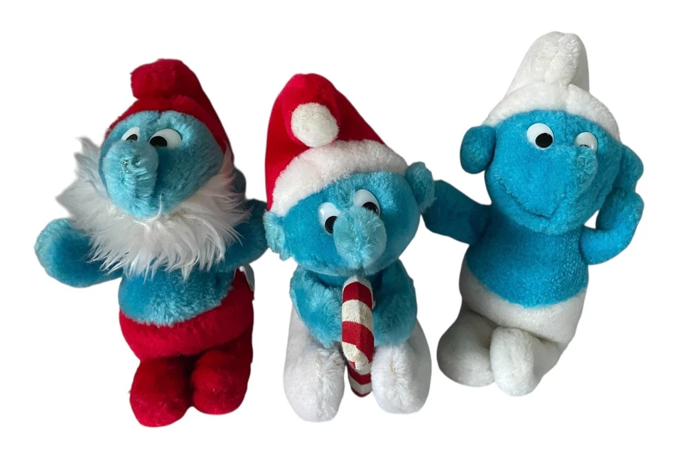 Lot 3 Wallace Berrie Peyo 7” Smurfs Plush Papa Christmas Smurf Vintage 1980s - Image 2 of 4