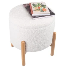 Round Sherpa Storage Ottoman Pouf with Removable Lid – Plush Couch Footrest &...