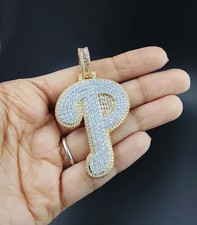 Real Moissanite 3Ct Round Cut Customize Letter "P Pendant 14K Yellow Gold Plated