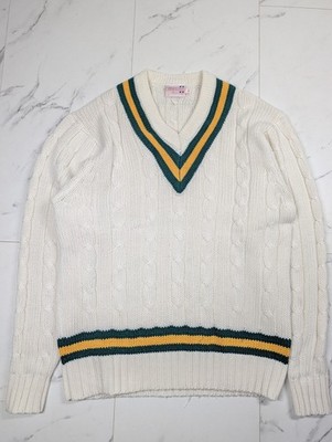 Gray-Nicolls Vintage Cricket Jumper Size XL Cable Knit V-Neck Sweater White