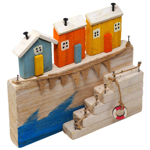 Nautical Rustic Wooden Coastal Village Beach House Ornament - Orange & Yellow - Picture 1 of 4