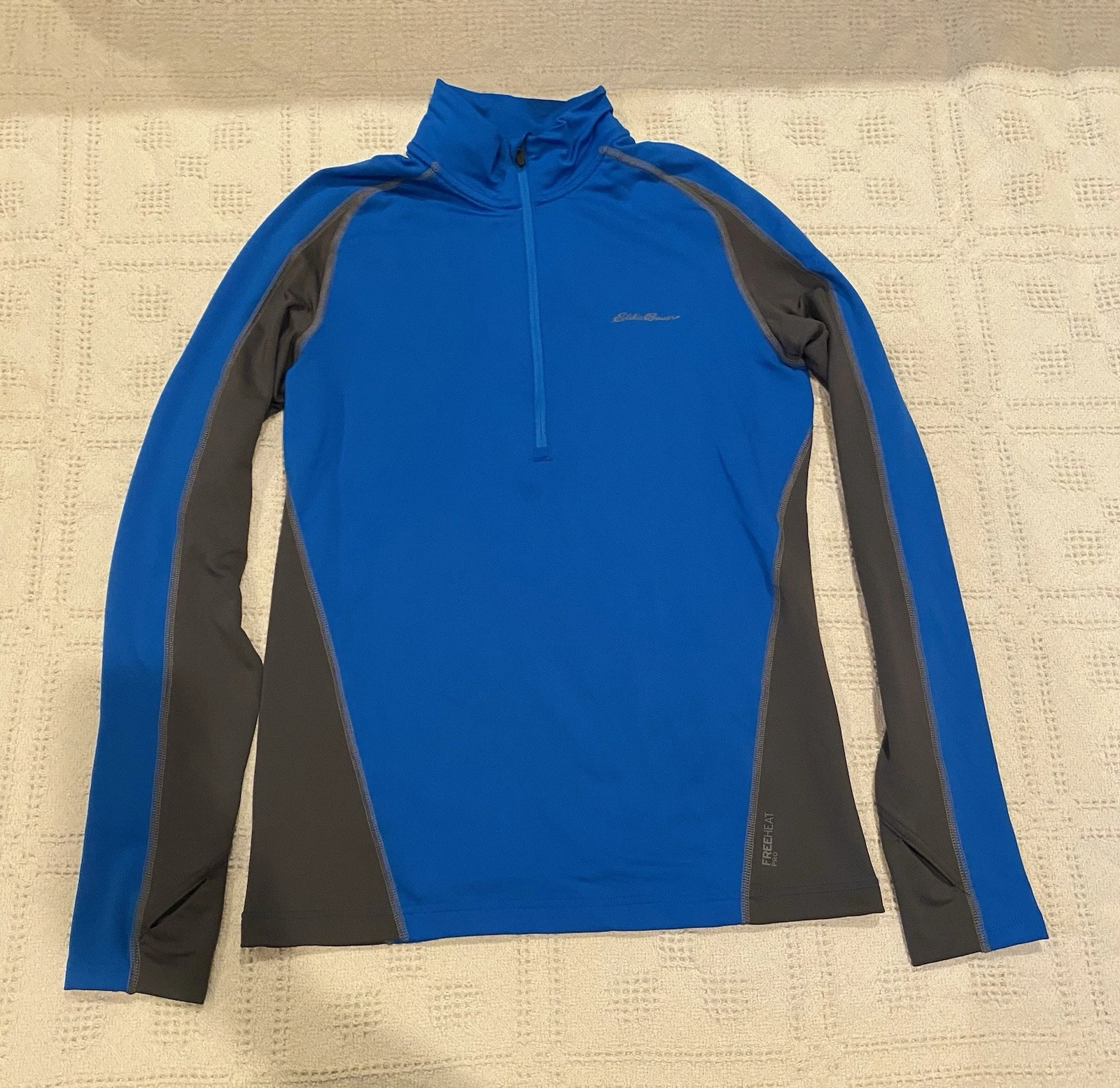 Eddie Bauer Men’s First Ascent FreeHeat Pro Blue Stretch Zip Jacket Gray Trim Sm