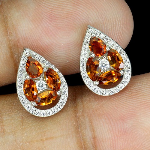 925 Sterling Silver Earrings Marquise Citrine 5x2.5mm Natural Gemstone Jewelry - Picture 2 of 13