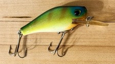 VTG Heddon Big Hedd Crankbait Fishing Lure Green Yellow Scale Made in USA 70’s