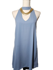 NWT Lulus Groove Thing Womens Blue Swing Dress Mini Mock Neck Cutout Size Medium