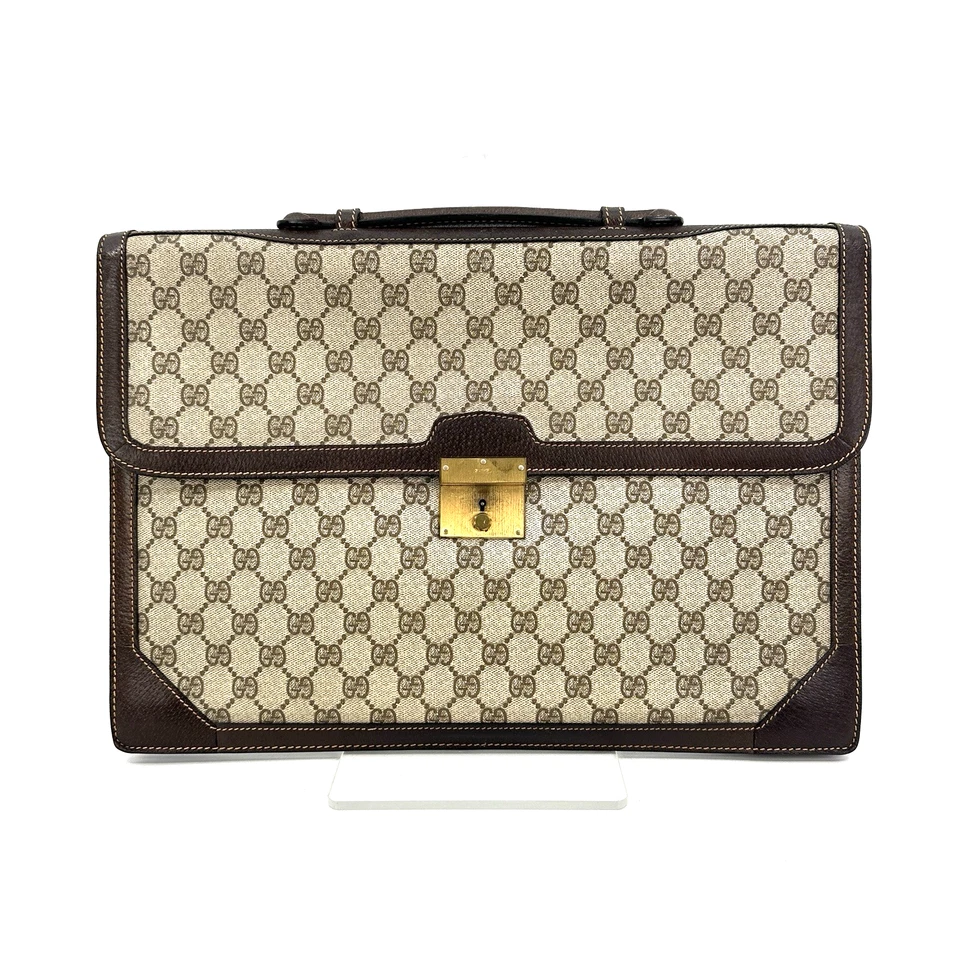 Vintage GUCCI Briefcase Document Case GG Supreme Beige Brown Authentic - Image 3 of 4