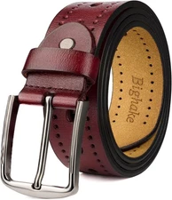 Bighake Genuine Leather Classic 30''-33''Waist Adjustable, Reddish Brown-017 