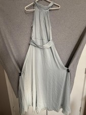 Sachin & Babi Dress Womens 4 Blue Satin Halter Maxi Belted Evening Formal Gown