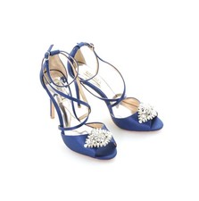 Badgley Mischka Tatum Embellished Strappy Satin Stiletto Heel Navy Sandals 7M