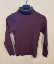 Women s Brown Rib-Knit Turtleneck Pullover Sweater Long Sleeve Solid Knit