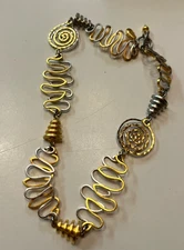 Artisan Two-Tone Spiral Zig-Zag Necklace 15" Mixed Metals 40g Handcrafted Style