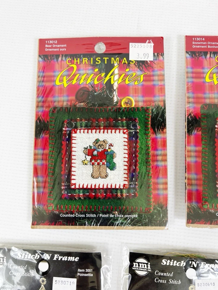 Lote de 5 kits de adornos de punto de cruz contados de Navidad muñeco de nieve oso de peluche Santa Foto 2 de 4